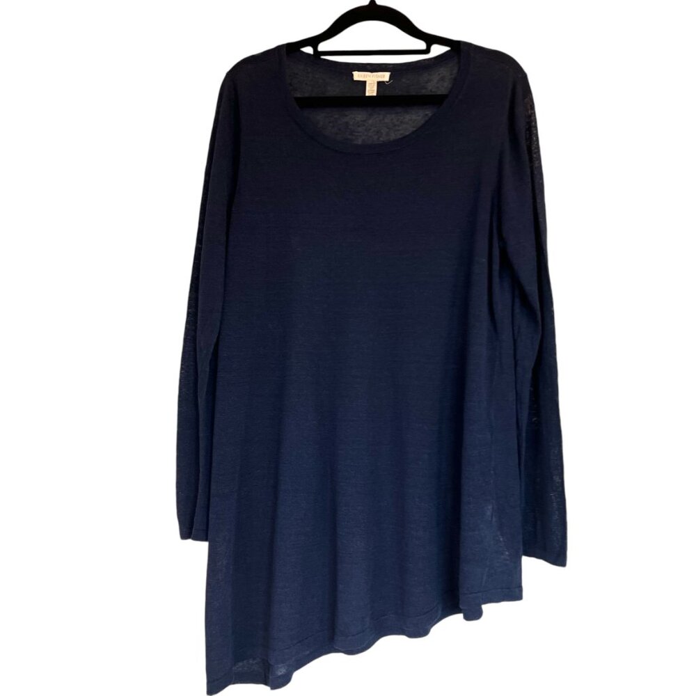 Women's Eileen Fisher Navy Long Sleeve Asymmetrical Hem‎